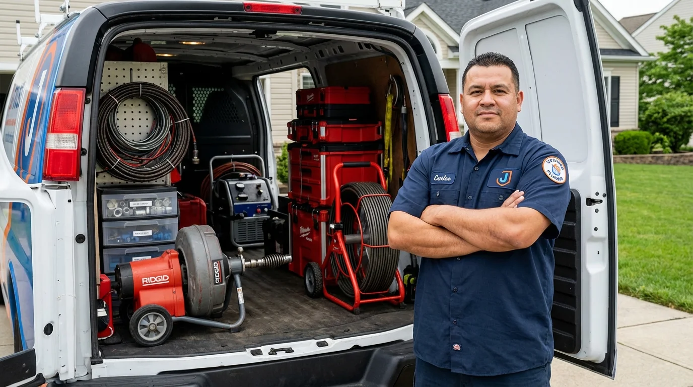 Professional drain cleaning equipment and Johns Plumbing LLC plumber in Okawville