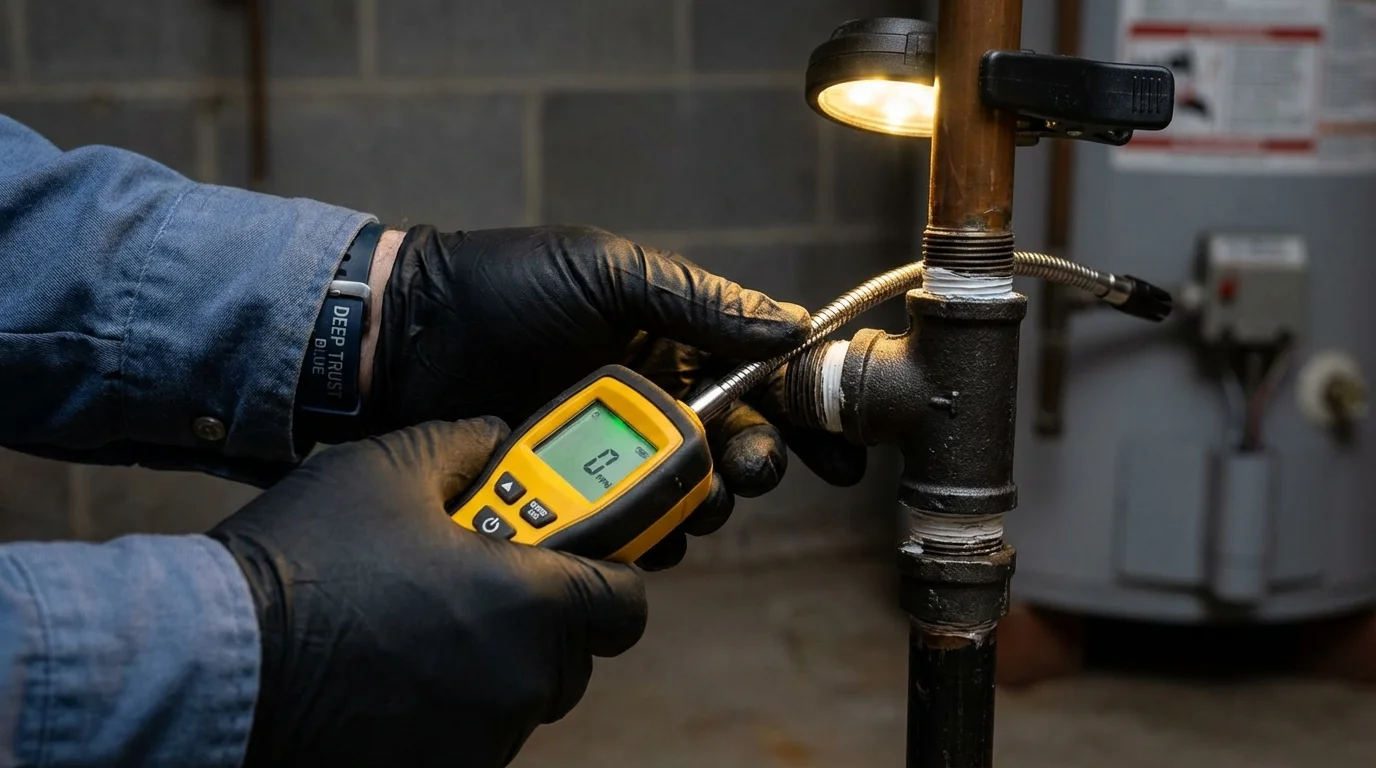 Gas leak detection with electronic sniffer by Johns Plumbing LLC in Okawville